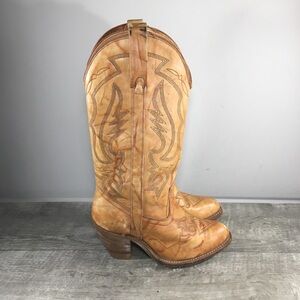 Women's Miss Capezio Western Marbled Leather Riding Stacked Heel Boots Size 7.5